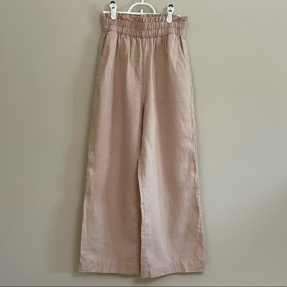 & Other Stories Relaxed High Waist Linen Trousers, Tan, Size 4